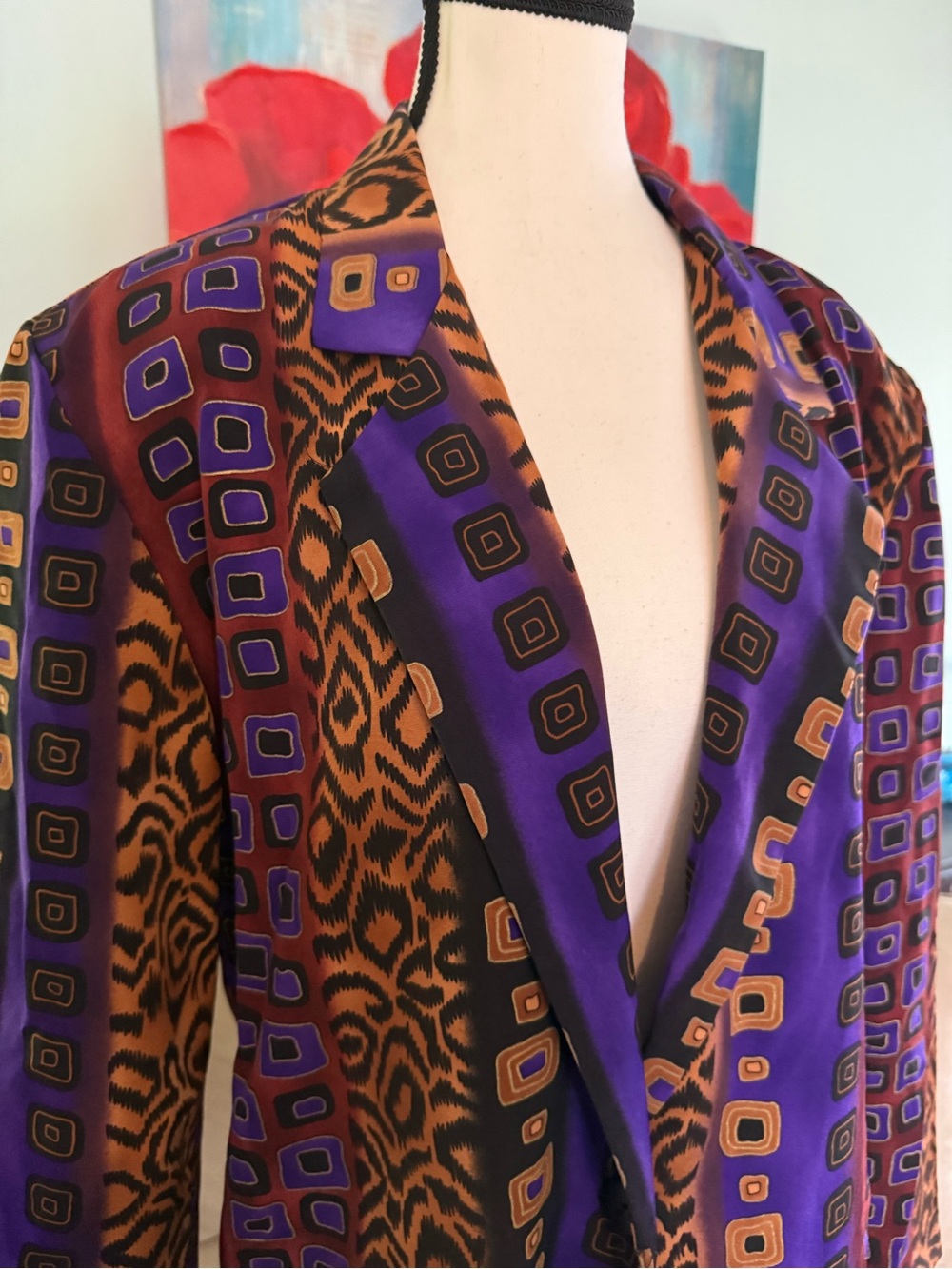Vintage 1980s J J Taylor Blazer Size S Small Women Multicolor Art To Wear USA - Picture 3 of 10